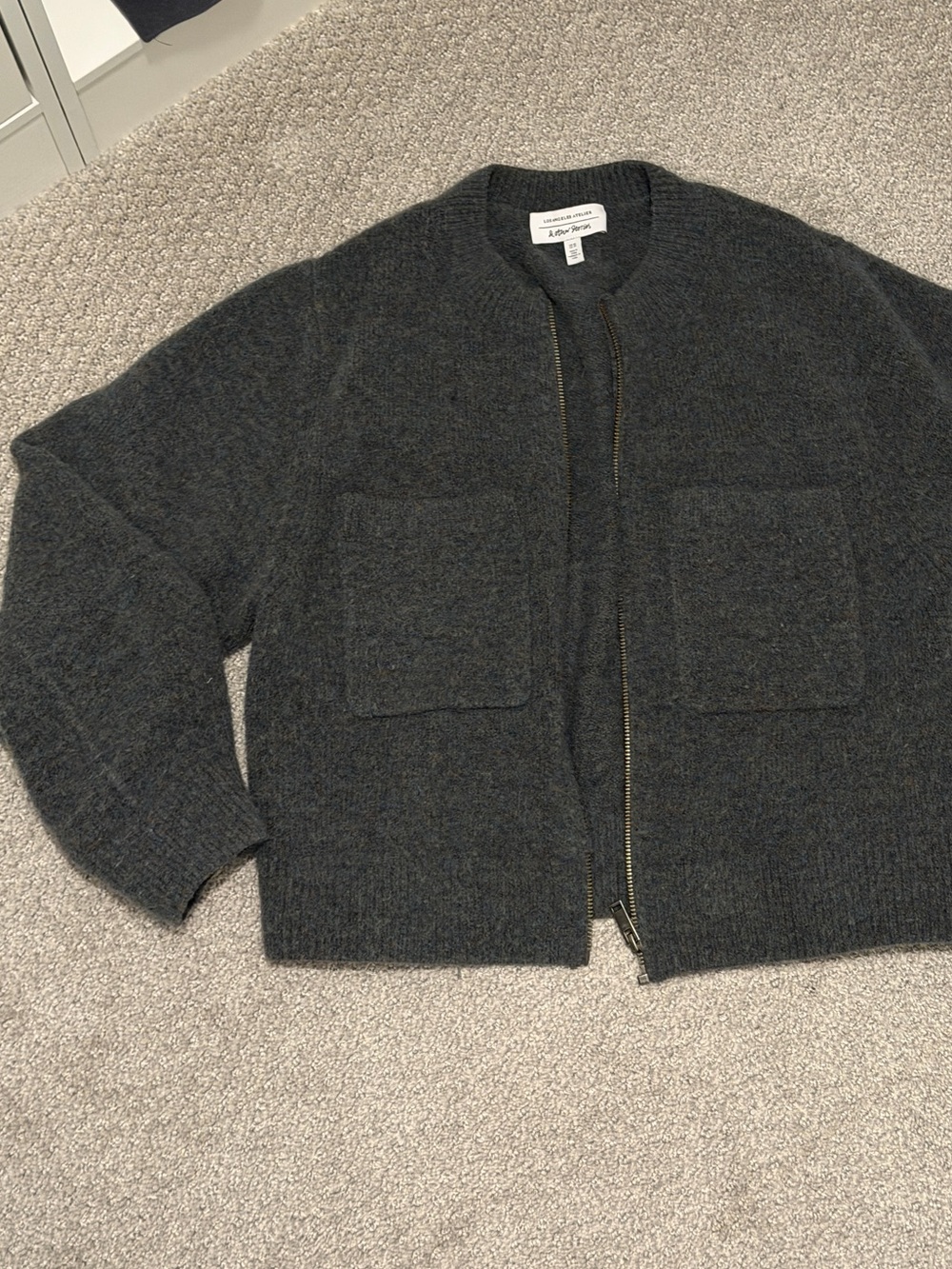 And other stories Dark Green Wool Bomber Sweater